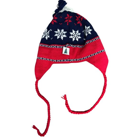 Vermont Originals Turtle Fur NEW NWT blue red Snowflakes Fair isle trap ski hat - Picture 4 of 4